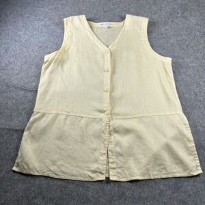 Vintage Josephine Chaus Top Womens Large 100% Linen Butter Yellow Lagonlook